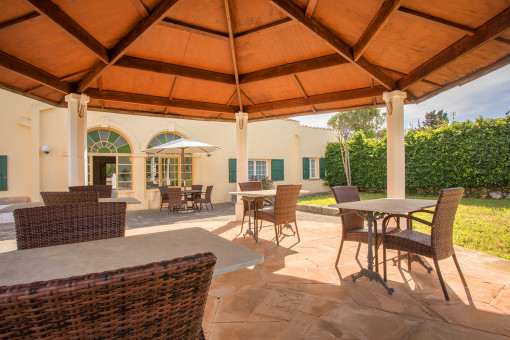 Covered exterior dining area